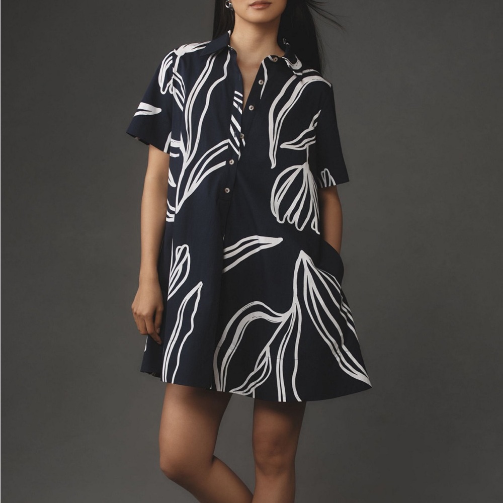 Anthropologie Navy and White Pollie Swing Tunic Mini Dress